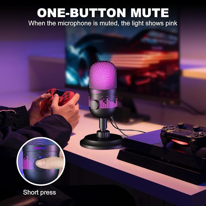 USB Gaming Microphone, Condenser Microphone for PC/MAC/PS4/PS5/Phone-Cardioid Mic with RGB Lighting - Image 4