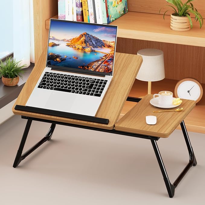 Laptop Bed Desk, 5-Angle Adjustable Bed Laptop Table with Cup Holder | Foldable Laptop Stand for Couch & Sofa, Portable Laptop Tray for Adults Writing Reading Eating, Walnut by Unknown