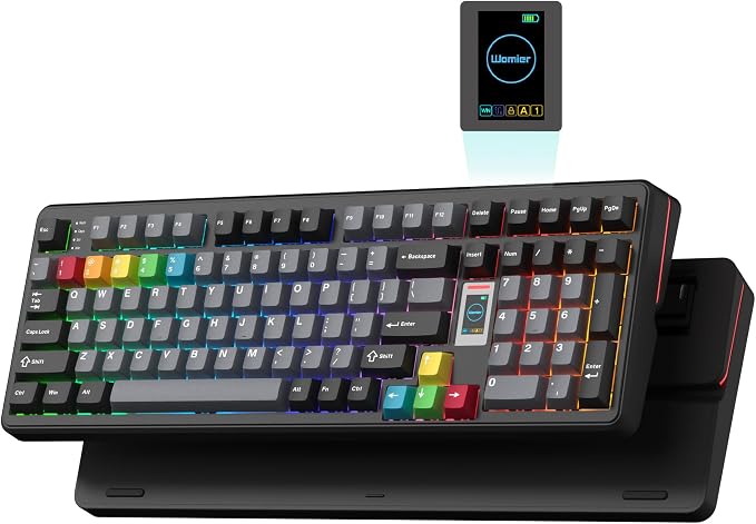 Keymatic Mechanical Keyboard Wireless,98% Pink Creamy Keyboard Gaming Keyboard,3 Mode with Multimedia Screen,RGB Backlit,Black by Unknown