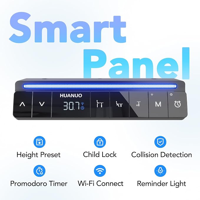 HUANUO One-Piece AI-Powered Electric Standing Desk, Smart APP, Work with Alexa & Google, Adjustable Height, 3 Memory Settings, Sedentary Reminder, Ergonomic Sit-Stand Desk, 32-inch, Black - Image 6