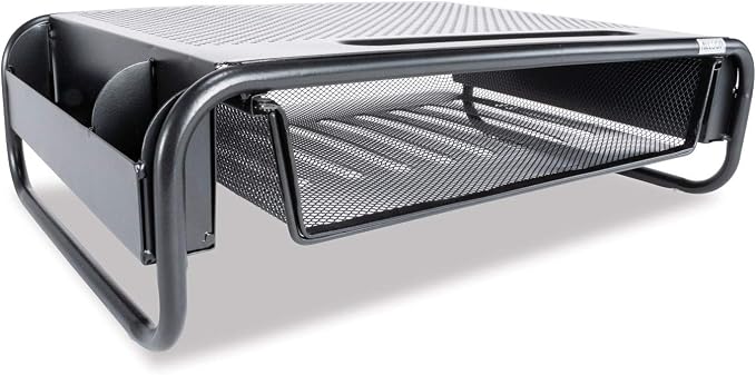 Allsop 32166 Metal Art Organizer 5 Riser Monitor Stand with Drawer and Side Caddies, Black by Allsop