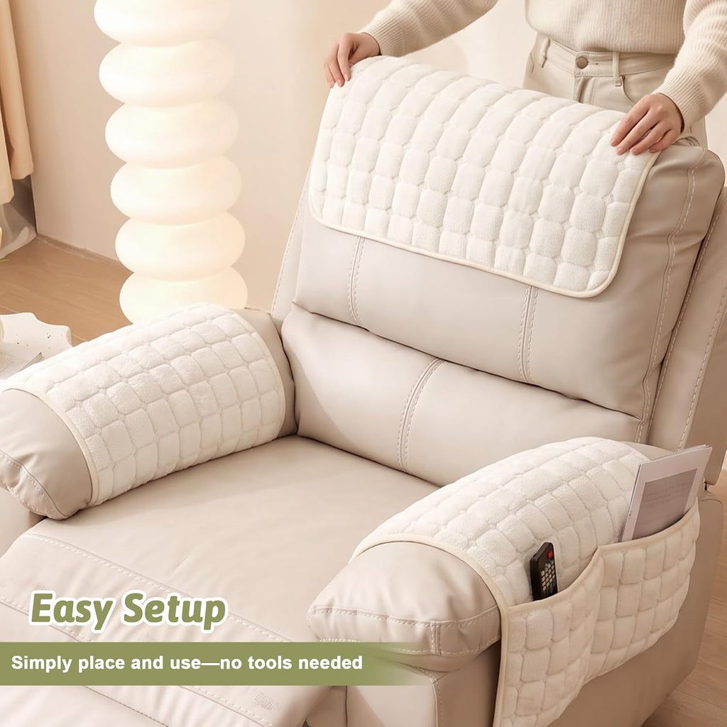 Universal Flannel Recliner & Armchair Covers with Pockets - Image 6
