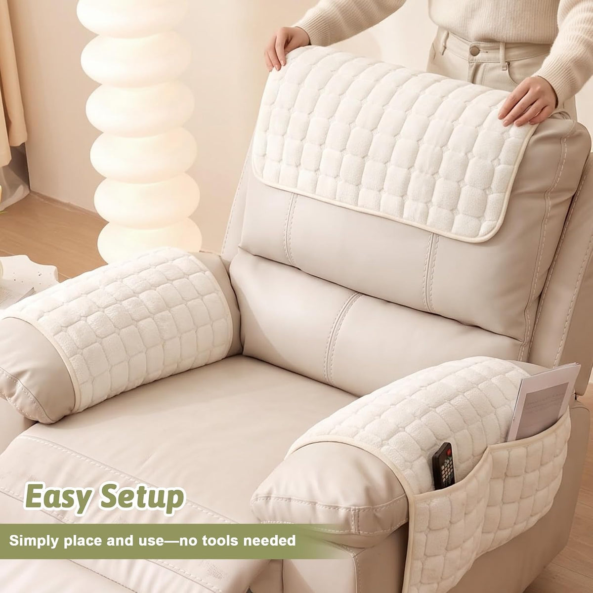 Universal Flannel Recliner & Armchair Covers with Pockets - Image 6