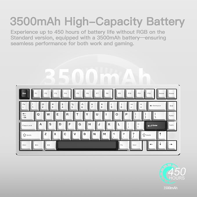 KEEBMONKEY WOBKEY Rainy 75 CNC Aluminum HMX/JWK/Cocoa Switches Triple-Mode Connectivity Mechanical Keyboard with Superior Acoustics, No RGB/PP/Mirrored Glass/3500mAh/Violet Switch (Lite - Silver) - Image 3