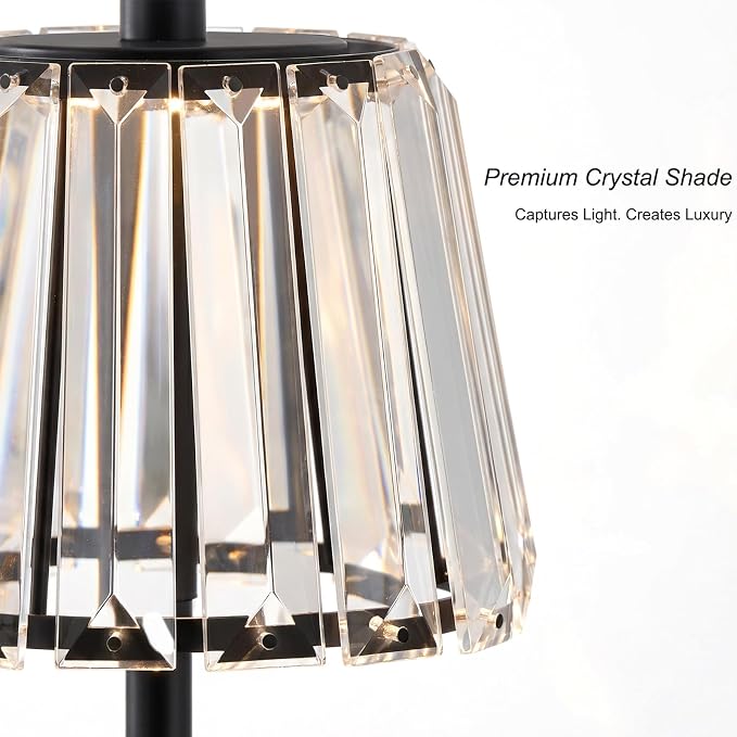 13" Small Crystal Cordless Table Lamp, Touch Rechargeable Desk Lamps | 3 Color Temps, Stepless Dimming, Black Portable Battery Operated LED Desk Lamps for Bedside, Nightstand, Kitchen, Patio, Gift - Image 7