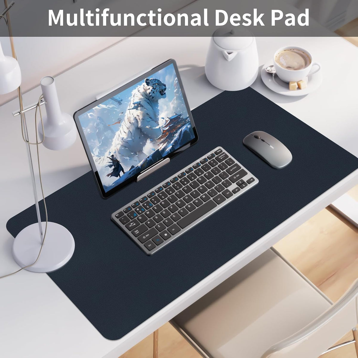 Dark Blue Desk Mat, Desk Matt for Desktop, Waterproof Large Leather Keyboard Mat, Computer Mat for Office/Home/Decor(31.5 x 15.7 Inches) - Image 2