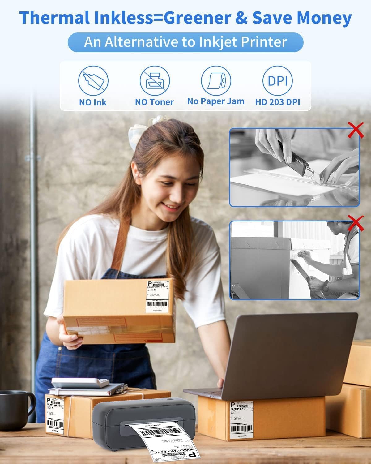 Phomemo USB Thermal Label Printer,Shipping Label Printer 4x6 & Label Holder - Image 6