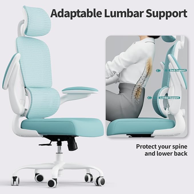 TRALT Office Chair Ergonomic Desk Chair - Gaming Chair with Lumbar Support | 330 LBS Home Office Desk Chairs with Headrest, Reading Chair with Flip-up Armrests, Comfortable Computer Chairs (1, Blue) - Image 7