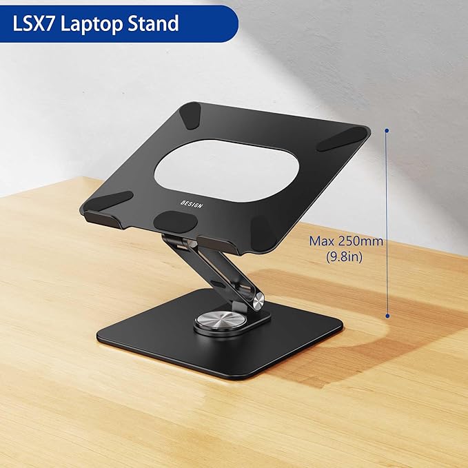 BESIGN LSX7 Laptop Stand with 360 Rotating Base, Ergonomic Adjustable Notebook Riser, Foldable Computer Holder Compatible with 10-15.6" Laptops (Black) - Image 5