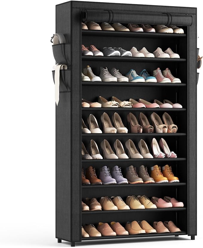 LANTEFUL Shoe Rack with Covers - 10 Tiers Tall Shoe Rack Organizer Large Capacity Shoe Shelf Storage 40 Pairs Space Saving Vertical Shoe Storage Organizer for Closet, Entryway, Dorm, Bedroom by LANTEFULforTidyingHouse