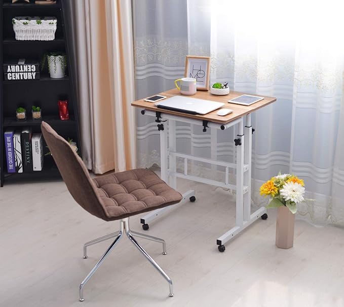 SIDUCAL Small Standing Desk, Portable Stand Up Desk, Height Adjustable Mobile Standing Table Converter with Wheels Computer Workstations, Rolling Laptop Cart for Stand or Sit, Vintage Oak - Image 7