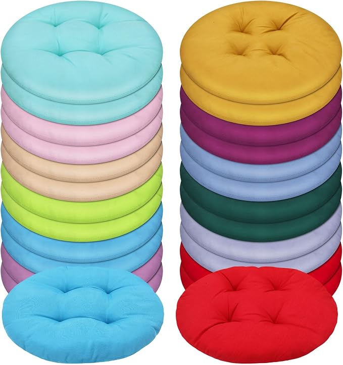 Tinideya 24 Pcs Floor Cushions Classroom,Small 11.8 Inch,Multi Color | Round Meditation Pillows for Adults Kids, Flexible Seating Nursery Living Room Yoga, Soft Padded Chair Cushion by Tinideya