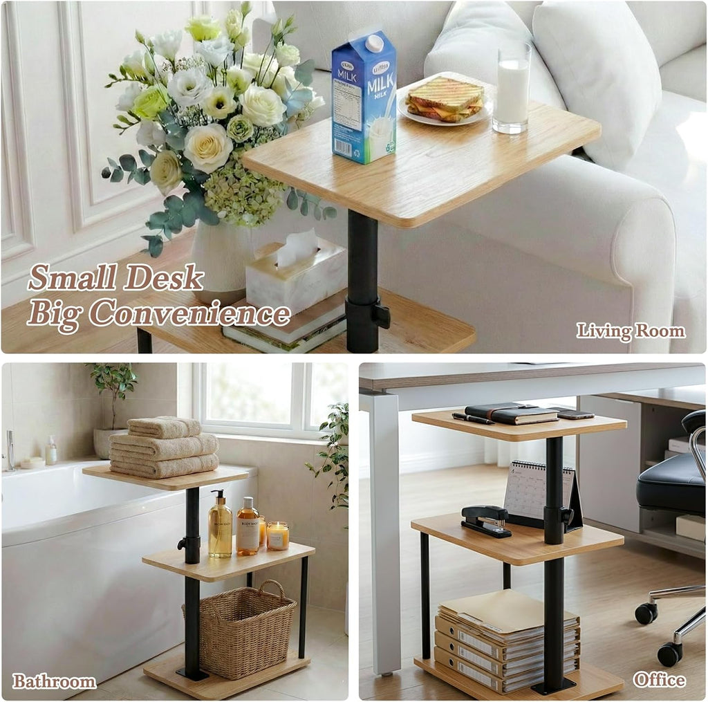 360° Swivel Side Table for Height Adjustable, C Shaped End Table for Couch with Storage, 3-Tier Night Stand with Open Shelf, Tv Tray for Small Spaces, Living Room, Bedroom, Oak - Image 5