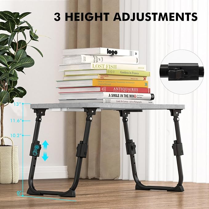 Lap Desk for Bed Adjustable Height, Foldable Bed Table with Storage Drawer, Tablet Slot & Cup Holder, Portable Laptop Stand for Bed & Sofa, Bed Desk for Adults & Kids, Light Stone Color - Image 3