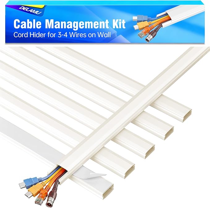 Delamu Beige Cord Hider, 85in Cord Covers for 3-4 Wires on Wall, Beige Cable Hider Cable Management, Easy Set up Wire Hiders Wire Covers for Cords on Wall, TV Cables Cover Concealer, 6X W1.18 H0.67in by DELAMU