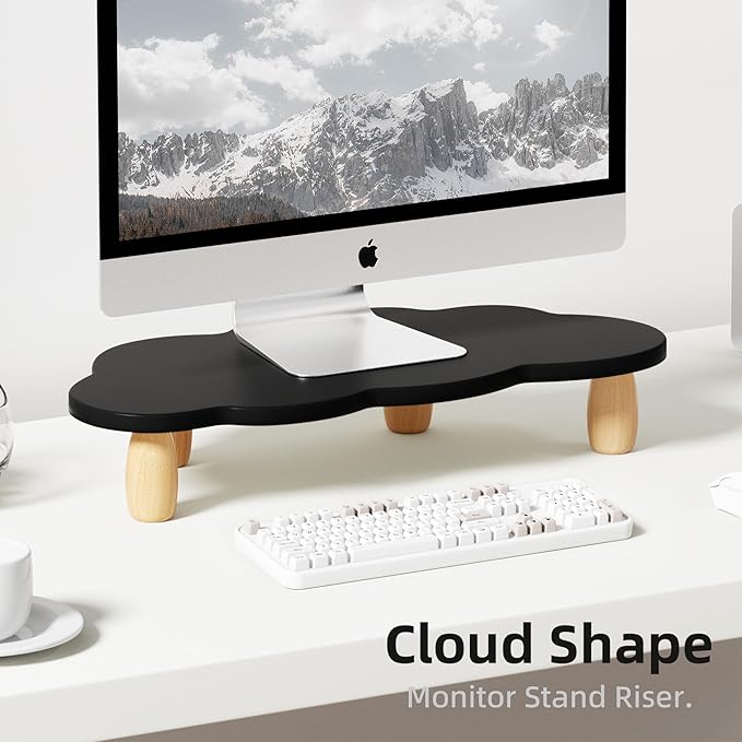 AFOOYO Monitor Stand Riser,Cloud Shape Wood Computer Monitor Stand, 16.5IN Monitor Stand Riser, Multi-Purpose Desktop Organizer Riser for Computer,Laptop,Printer,TV,Black - Image 2