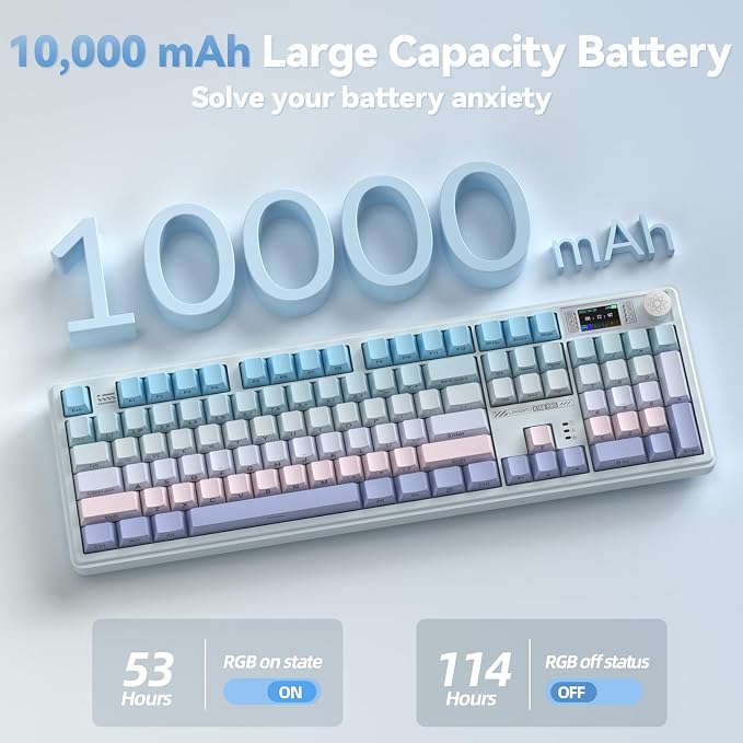 LINGBAO K108 Pro Wireless Mechanical Creamy Keyboard with Number Pad & Knob | Full Size Mechanical Keyboard with 10000mAh Battery, PBT Keycaps, Gasket Mount, RGB Backlit Hot-swap Custom Keyboard for PC - Image 5