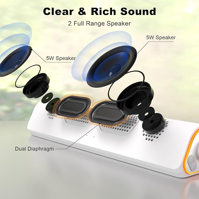 SOULION Bluetooth Computer Speakers PC Sound Bar for Desktop Monitor White | USB Powered & 3.5mm, Colorful LED Lights, Switch Button Clear & Rich Sound, Breathable Cloth,Surround Soundbar - Image 2