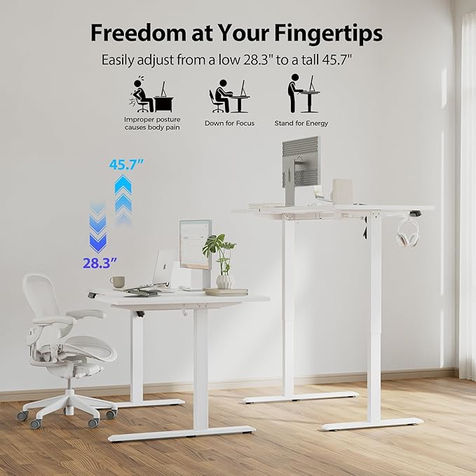 Agilestic 55 x 32 Inch Corner L Shaped Electric Standing Desk, White | Electric Height Adjustable, L-shape Workspace, Sturdy Steel Frame, Memory Preset, Hooks, 154 lbs, Easy Assembly, Splice Board - Image 6