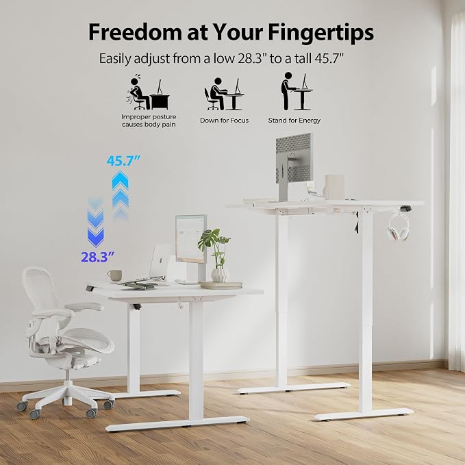 Agilestic 59 x 35 Inch Corner L Shaped Electric Standing Desk, White | Electric Height Adjustable, L-shape Workspace, Sturdy Steel Frame, Memory Preset, Hooks, 154 lbs, Easy Assembly, Splice Board - Image 6