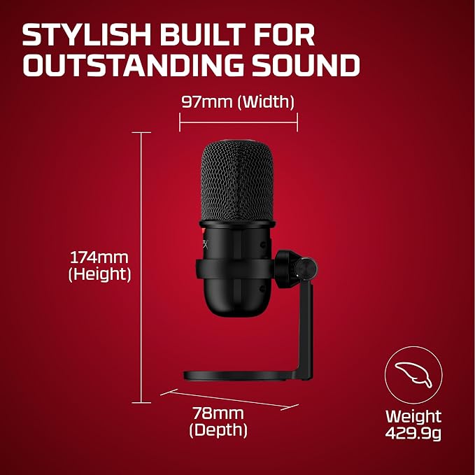 HyperX SoloCast – USB Condenser Gaming Microphone, for PC, PS4, PS5 and Mac, Tap-to-Mute Sensor, Cardioid Polar Pattern, great for Streaming, Podcasts, Twitch, YouTube, Discord,Black - Image 8