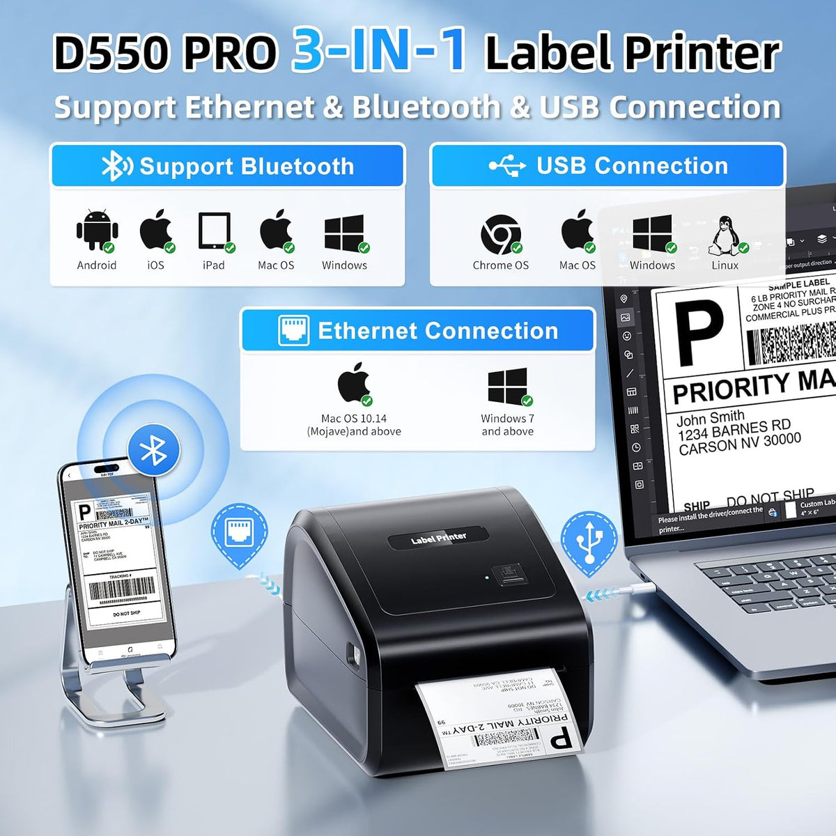 Bluetooth Thermal Label Printer 4x6 with Built-in Paper Bin - Image 2