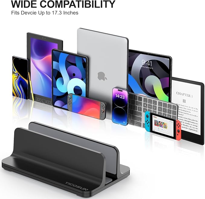 YICOSUN Aluminum Vertical Laptop Stand for Desk - Adjustable Width Dock for MacBook, Surface, Samsung, HP, Dell up to 17.3 inches - Space-Saving & Protective Design - Black - Image 7