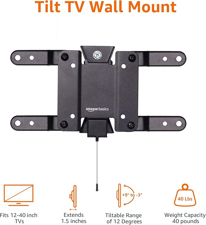 Amazon Basics Tilting TV Wall Mount for Wood Studs, Fits 12-40 inch TVs up to 40 lbs, VESA 200x200, Black - Image 10