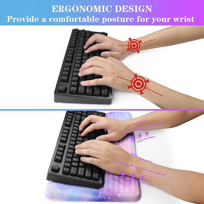 Computer Keyboard Stand with Wrist Rest, Ergonomic Tilted Keyboard Holder - Keyboard Riser with Wrist Pad - Keyboard Tray Support for Office Home -Colorful Stars - Image 3