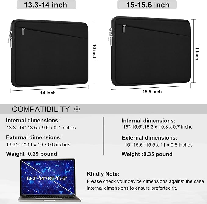 Laptop Sleeve 15.6 inch, Durable Slim Computer Carrying Bag Protective Case | Laptop Case, Computer Sleeve Handbag with Front Pocket, Laptop Cover for 15-16 Inch HP, Dell, Lenovo, Asus, Notebook, Black - Image 6