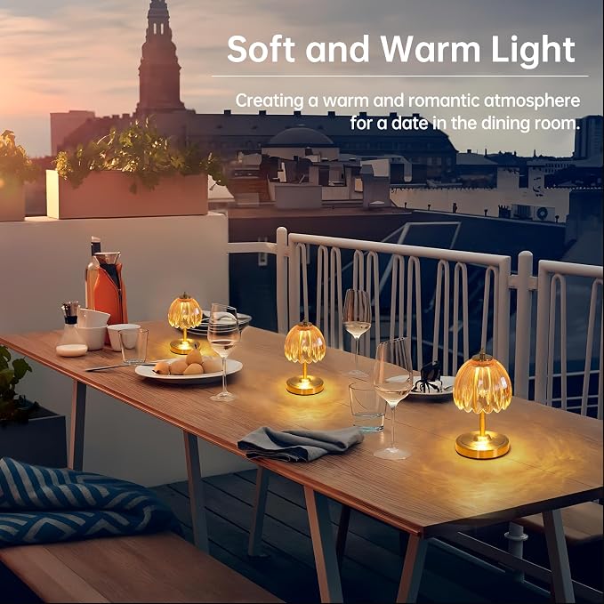 Shenmoyl Set of 2 Tulip Table Lamp with 5200mAh Battery & Touch Control, Cordless Small Table Lamp with 3 Colors, Rechargeable Battery Operated Table Lamps for Nightstand, Bedroom (Amber Tulip) - Image 8
