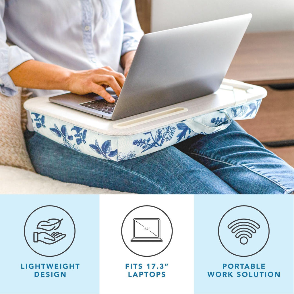 LAPGEAR XL Designer Lap Desk – Blue Blossoms, Fits 17.3” Laptops - Image 2