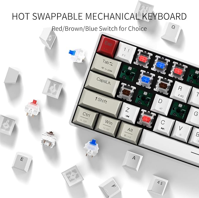 Newmen GM610 60% Wireless Mechanical Gaming Keyboard (Linear Red Switch) | 60% Wireless Gaming Mechanical Keyboard,Wired/Bluetooth/2.4G RGB Backlit, Anti-Ghosting Keys,Programmable,Hot-Swappable - Image 2
