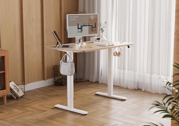 Claiks Electric Height Adjustable Standing Desk, 35x20 Inch, Nature | Smooth Height Adjustment, 3 Memory Presets, Cable Management Hub&Hook, Stable Steel Frame, 176lbs Capacity, Easy Assembly - Image 2