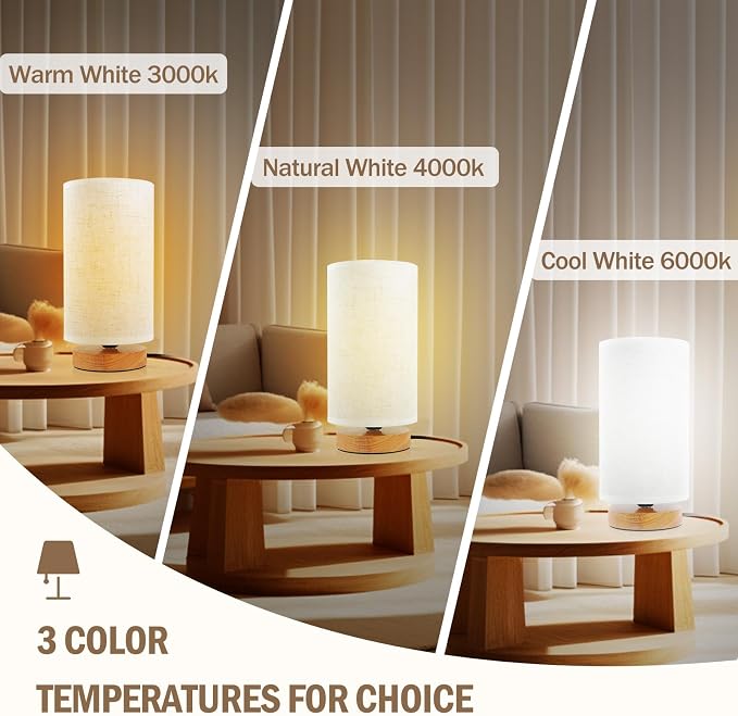 Minimalist Dimmable Nightstand Lamp with Round Fabric Linen Shade, 3 Color Temperatures, Desk & Bedside Lamp for Study, Living Room, Bedroom, Office, Dorm - Image 2