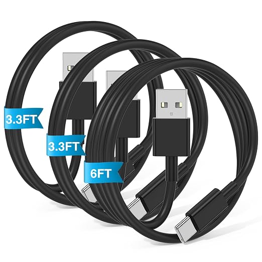 3-Pack Black [3.3FT+3.3FT+6FT] USB A to USB C Cable，USB to USB C Car Carplay Cable for iPhone 16 15 Pro Plus Pro Max，for iPad Pro/Air/Mini，for Samsung S24/S23/S22/S21，for MacBook Pro/Air and More by JERMASAL