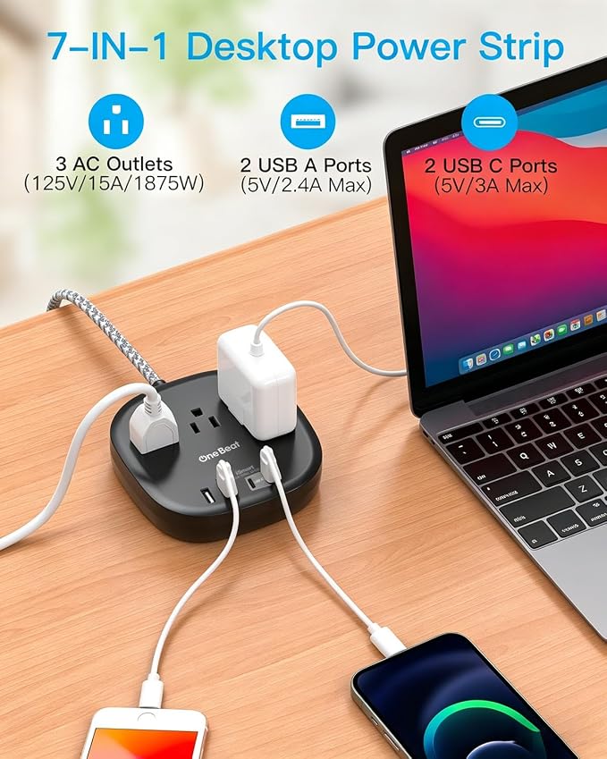 Cruise Ship Travel Essentials, 3Ft Short Extention Cord, 22.5W/4.5A, Black | 3 Outlets 4 USB Ports (2 USB C) Cruise Approved Power Strip Flat Plug No Surge Protection, Dorm Room Desktop Charging Station - Image 2