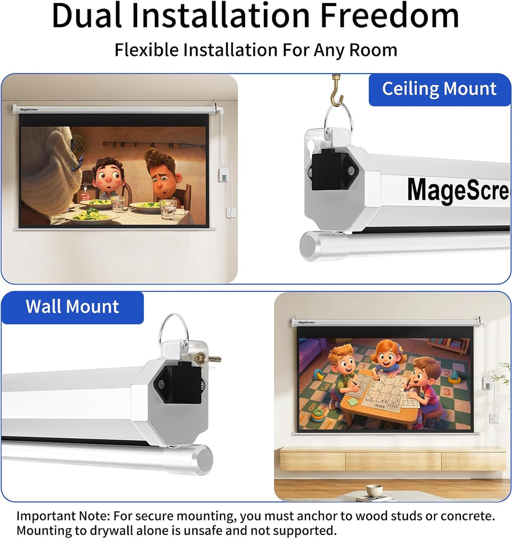 120" 16:9 Motorized Projector Screen with Dual-Side Power Inlet - Image 3