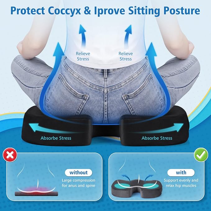 CloudBliss Gel Memory Foam Seat Cushion for Long Sitting, X-Large, Black | Gel Chair Pad for Tailbone, Coccyx, Sciatica , Soft Suede Cover, Non-Slip , Washable Mesh, for office, home, car - Image 4