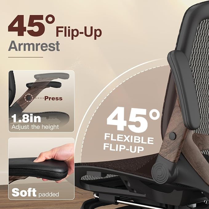 Ergonomic Office Chair with Footrest, High Back Mesh Computer Chair with Flip-Up Arm, 3D Headrest, 135° Reclining, Rolling Gaming Task Chair with Wide Seat Lumbar Support,300LBS - Image 4