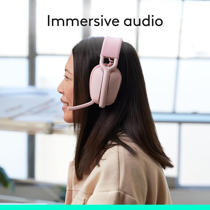 Logitech Zone Vibe 100 Lightweight Wireless Over Ear Headphones - Rose | Lightweight, over ear, multipoint Bluetooth, works with Teams, Google Meet, Zoom, Mac/PC, noise canceling microphone - Image 4