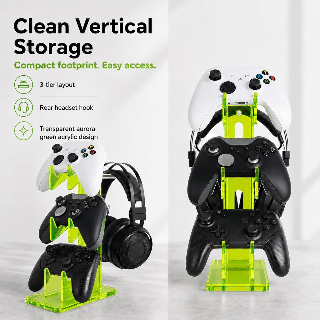 Aurora Green 2 Pack 3-Tier Controller Holder & Headset Stand for PS5, Xbox - Image 5