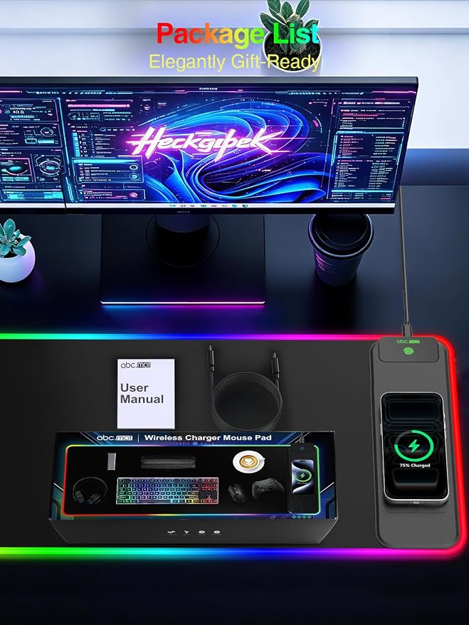 Wireless Charging Mouse Pad Gaming, 31.5"x11.8" Large Desk Mat, Waterproof | RGB Mousepad, Smooth Glide, Stitched Edge, Non-Slip Rubber Base, Desk Pad Computer Keyboard Mat, No Adapter - Image 9