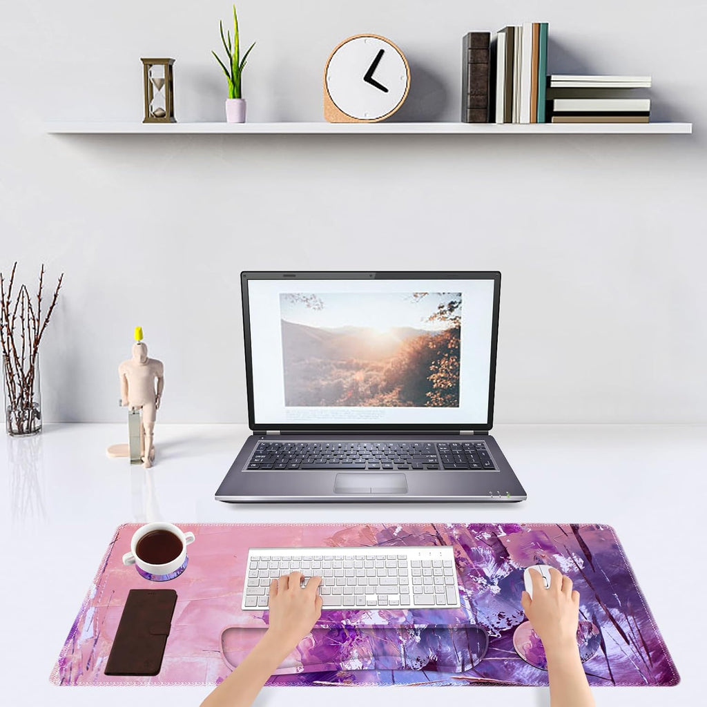 DINKY Keyboard Mouse Pad Set, Large Gaming Mousepad + Memory Foam Ergonomic Keyboard Wrist Rest Support, Easy Typing Pain Relief, 4Pcs (35.4" x 15.8") Extended Desk Mat-Abstract - Image 2