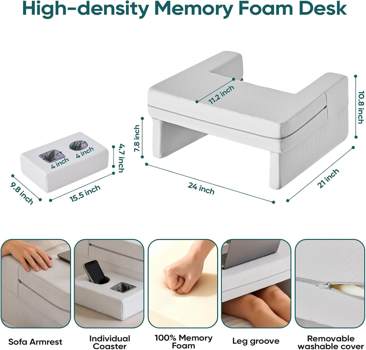 DUMOS Ergonomic Reading Pillow, Cup Holder, Memory Foam Lap Desk - Image 2