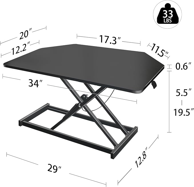 Aconcept 34 inch Black Corner Height Adjustable Standing Desk Converter, One-Click Sit to Stand up Desk Riser, Pre-Assembled Dual Monitor and Laptop Workstation - Image 2