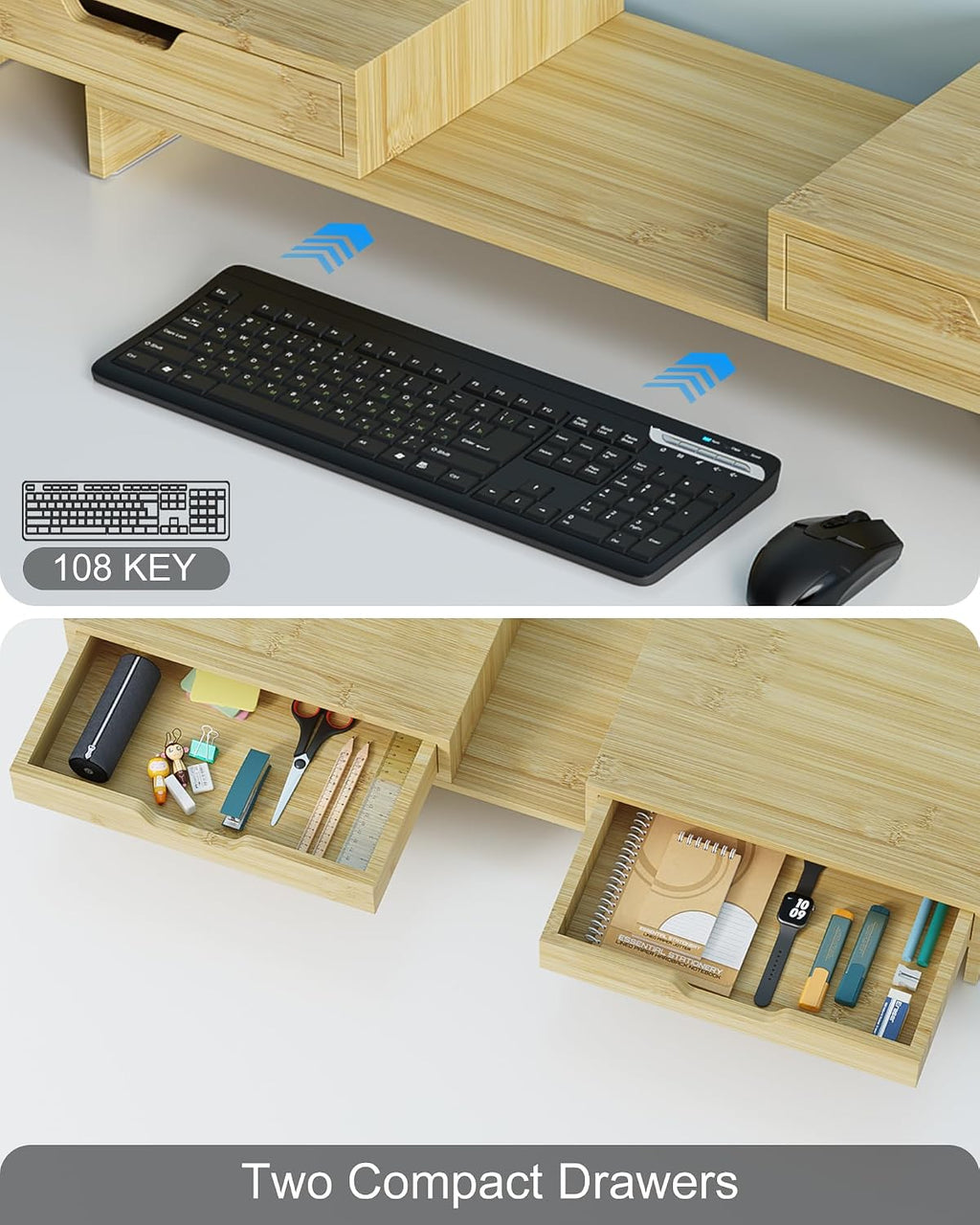 Epesoware Dual Monitor Riser with Two Drawer for Desk, No Assembly Required - Image 3