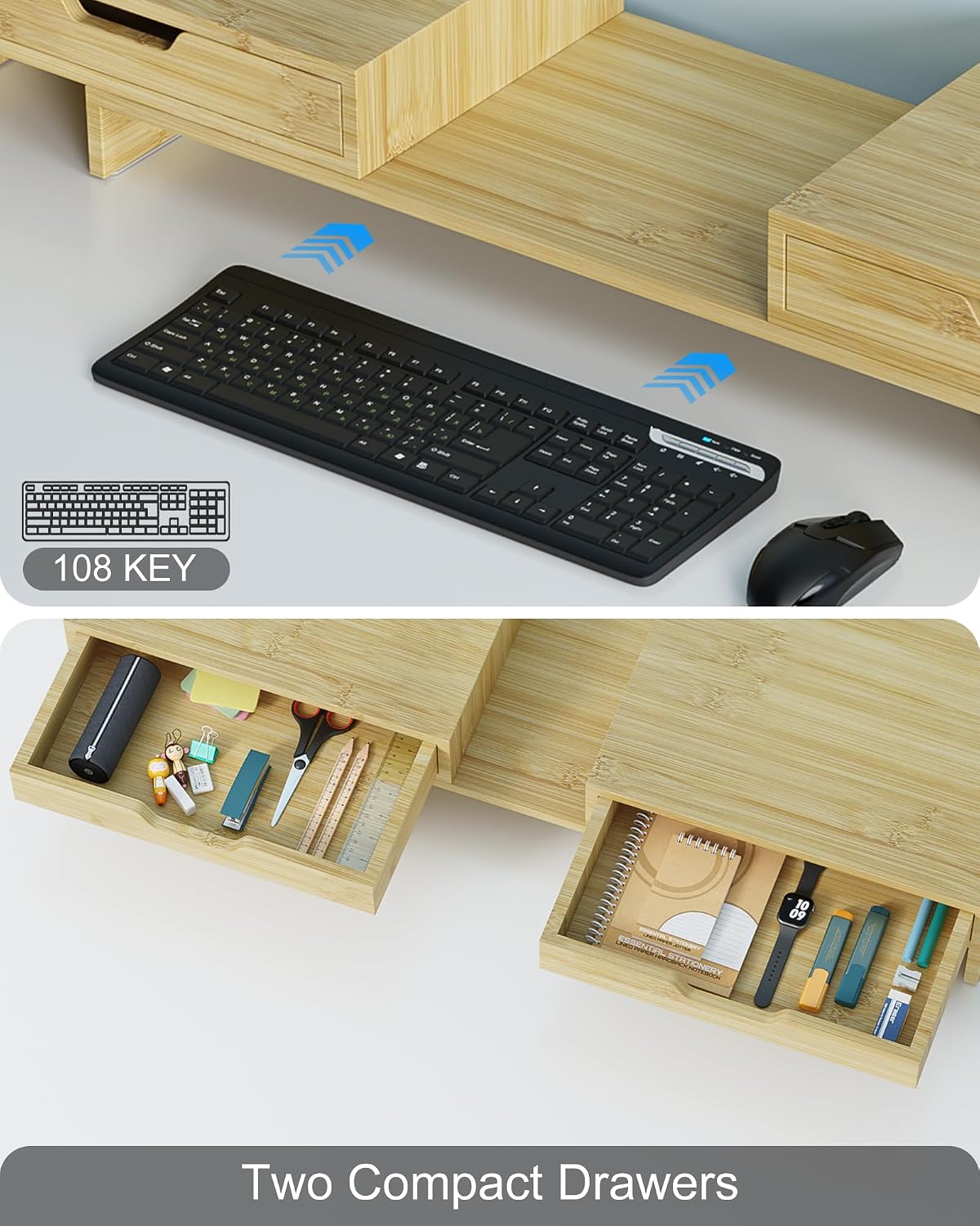 Epesoware Dual Monitor Riser with Two Drawer for Desk, No Assembly Required - Image 3