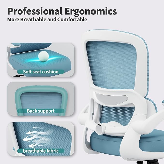 TRALT Office Chair - Ergonomic Desk Chair with Adjustable Lumbar Support, Mesh Computer Chair, Executive Chair for Home Office Comfortable Lumbar Support (1, Sky Blue) - Image 3