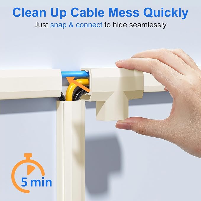 Yecaye TV Cord Hider, 125in Cord Cover, W1.18in H0.6in, Beige | Large Cable Hider, Wire Covers for 4 Cords, Cable Raceway Wire Hiders for TV on Wall, Cable Cover Cord Concealer - Image 3